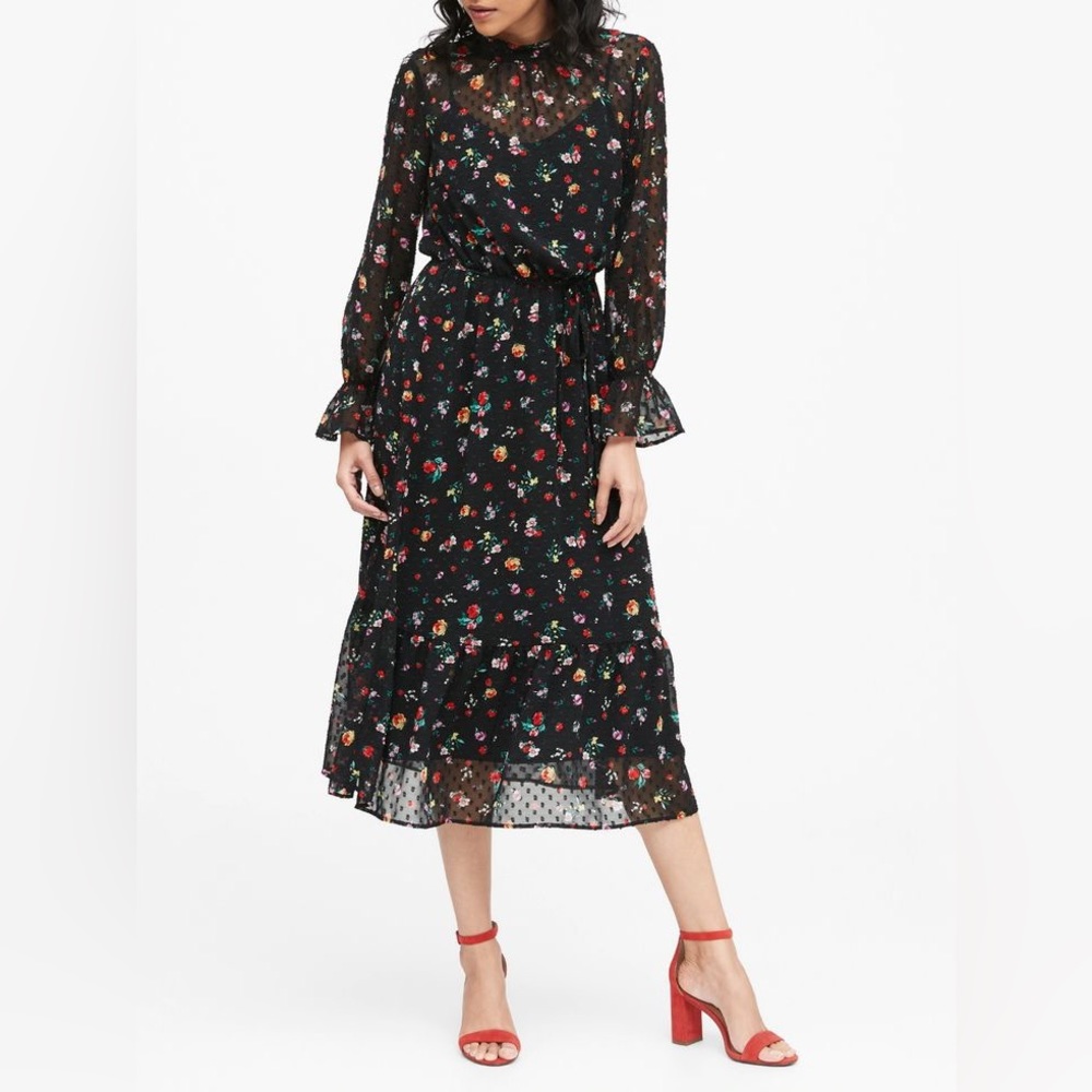 Banana Republic Women Black Floral Dress Floral Pattern